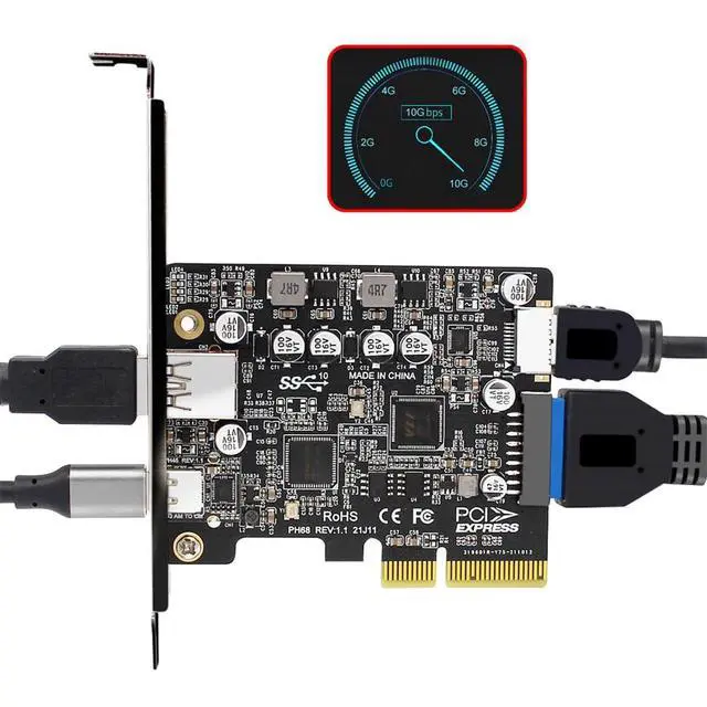 Alt view image 2 of 7 - Vszerda Type-E USB 3.1 Front Socket 10Gbps & 19Pin/20Pin USB3.0 & USB-C Type-A to PCI-E Express Card Adapter ASM3142 VL822