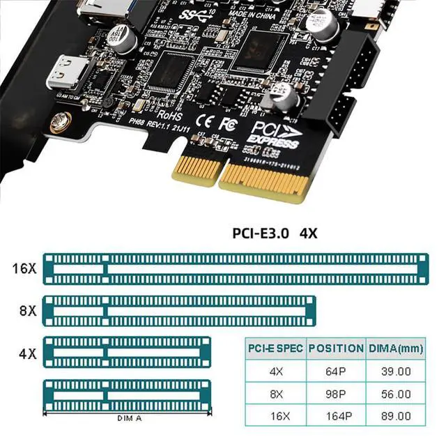 Alt view image 7 of 7 - Vszerda Type-E USB 3.1 Front Socket 10Gbps & 19Pin/20Pin USB3.0 & USB-C Type-A to PCI-E Express Card Adapter ASM3142 VL822