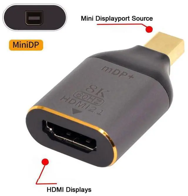 Alt view image 5 of 7 - Vszerda Mini DisplayPort 1.4 Source to HDMI 2.0 Display 8K 60hz UHD 4K Mini-DP to HDMI Male Monitor Adapter Connector