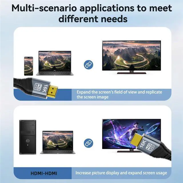 Alt view image 2 of 7 - Vszerda 16K 8K UHD HDMI 2.2 Cable 6.6FT/2M High Speed Type-A Male to HDMI Male Braided HDTV Cord for Gaming Monitor Desktop Laptop