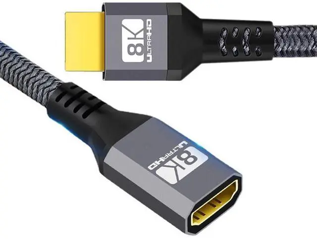 Main image of Vszerda HDMI 2.1 Extension Cable Male to Female Ultra-HD 8K 60hz 4K 120hz 48Gbs with Audio 3D HDMI Cord Black 0.5M