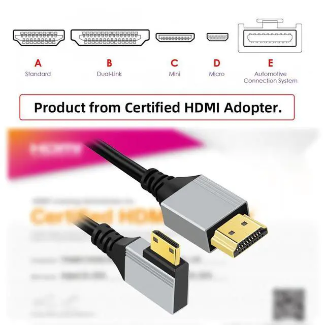 Alt view image 2 of 7 - Vszerda Ultra Thin HDTV Cable 90 Degree Left Angled Mini HDMI 2.1 Type-A to Type-C 8K 4K Hyper Super Flexible Slim Cord for Camera HDTV 0.5m/1.5ft
