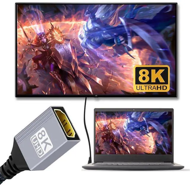 Alt view image 7 of 7 - Vszerda Type-C Mini HDMI 2.1 8K Down Angled 90 Degree to HDMI Female Short Extension Cable HDTV for DV Camera Laptop Portable Monitor 17cm