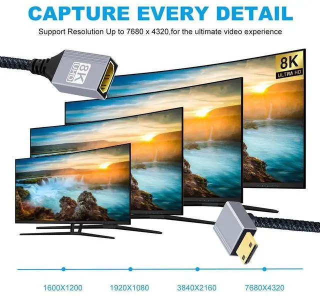 Alt view image 3 of 7 - Vszerda Type-C Mini HDMI 2.1 8K Down Angled 90 Degree to HDMI Female Short Extension Cable HDTV for DV Camera Laptop Portable Monitor 17cm