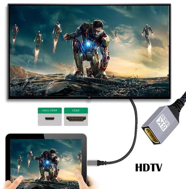 Alt view image 2 of 7 - Vszerda 8K Micro HDMI 2.1 Type-D Male Left Angled 90 Degree to HDMI Female Extension HDTV Cable for Monitor DV Camera Laptop Portable 17cm