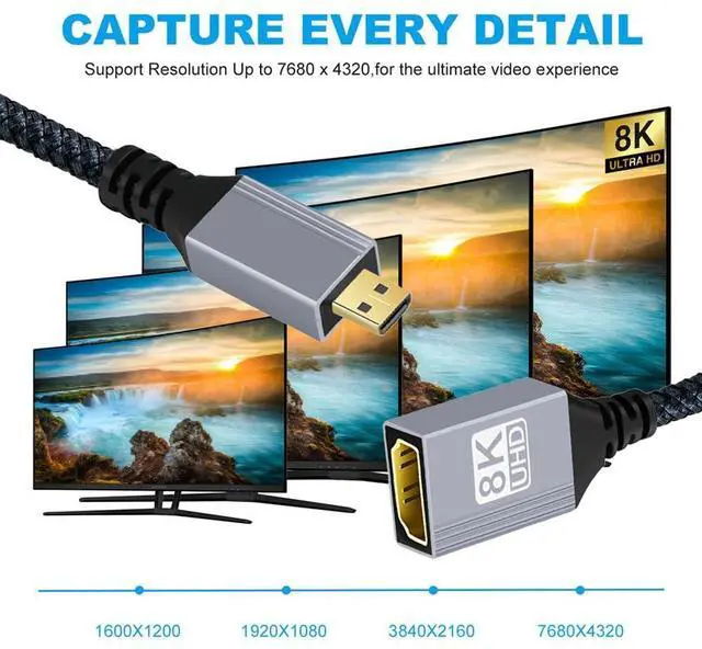 Alt view image 3 of 7 - Vszerda 8K Micro HDMI 2.1 Type-D Male to HDMI Female Extension HDTV Cable for Monitor DV Camera Laptop Portable 17cm