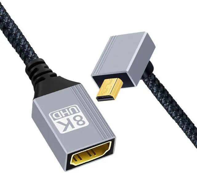 Main image of Vszerda 8K Micro HDMI 2.1 Type-D Male Up Angled 90 Degree to HDMI Female Extension HDTV Cable for Monitor DV Camera Laptop Portable 17cm