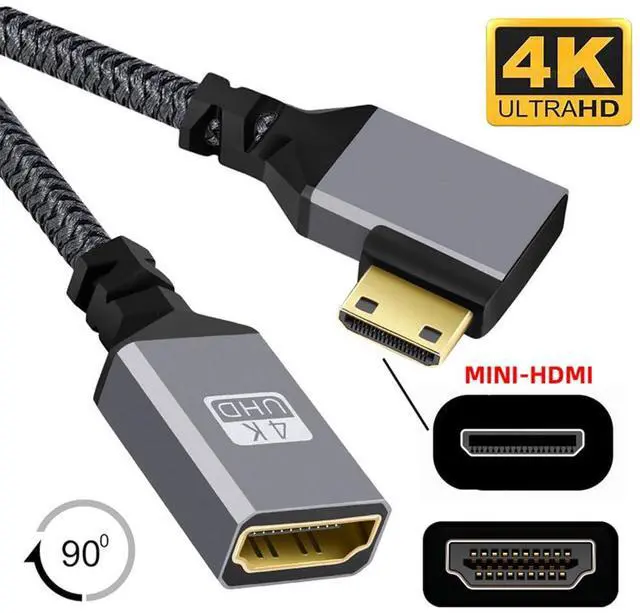 Alt view image 2 of 7 - Vszerda 4K Mini HDMI 1.4 Male 90 Degree Right Angled to HDMI Female Extension Cable for DV MP4 Camera DC Laptop