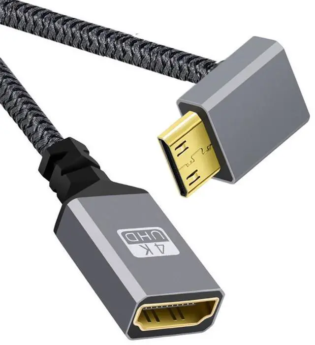Main image of Vszerda 4K Mini HDMI 1.4 Male 90 Degree Up Angled to HDMI Female Extension Cable for DV MP4 Camera DC Laptop 0.15M/0.49FT