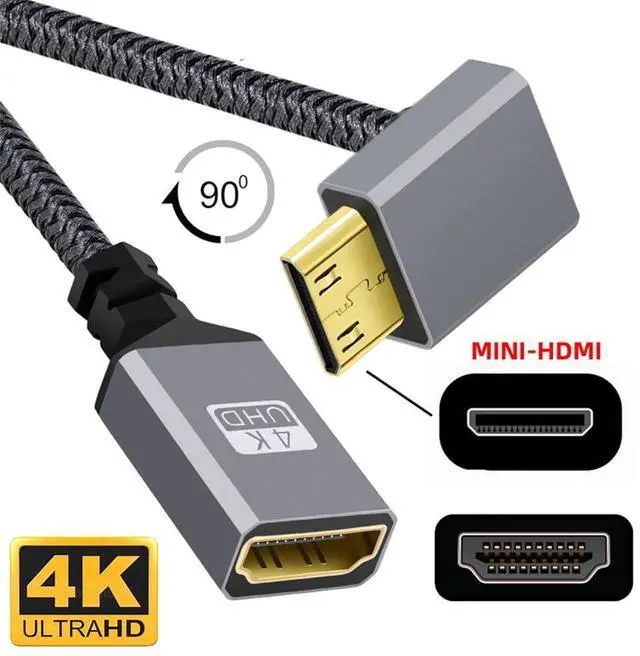 Alt view image 2 of 7 - Vszerda 4K Mini HDMI 1.4 Male 90 Degree Up Angled to HDMI Female Extension Cable for DV MP4 Camera DC Laptop 0.15M/0.49FT
