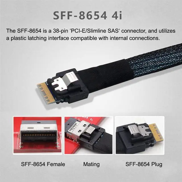 Alt view image 6 of 7 - Vszerda PCI-E Slimline SAS 4.0 SFF-8654 4i 38pin Host to SFF-8654 Slim SAS Target Cable 40cm