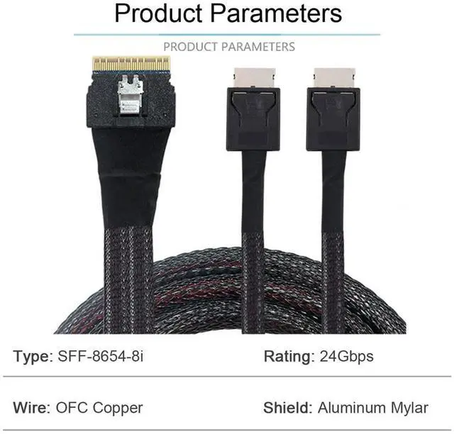Alt view image 5 of 7 - Vszerda PCI-E Ultraport Slimline SAS Slim 4.0 SFF-8654 8i 74pin to Dual Oculink SFF-8611 Cable 50cm PCI-Express