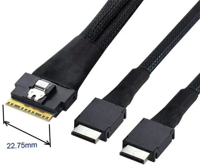 Alt view image 2 of 7 - Vszerda PCI-E Ultraport Slimline SAS Slim 4.0 SFF-8654 8i 74pin to Dual Oculink SFF-8611 Cable 50cm PCI-Express