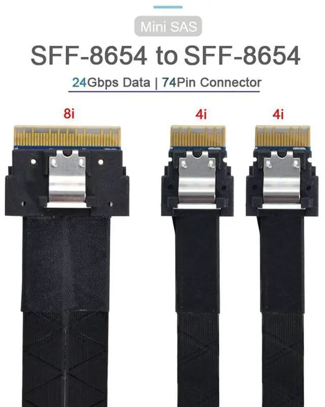 Alt view image 3 of 7 - Vszerda PCI-E Ultraport Slimline SAS Slim 4.0 SFF-8654 8i 74pin to Dual SFF-8654 4i 38Pin Cable 40cm PCI-Express