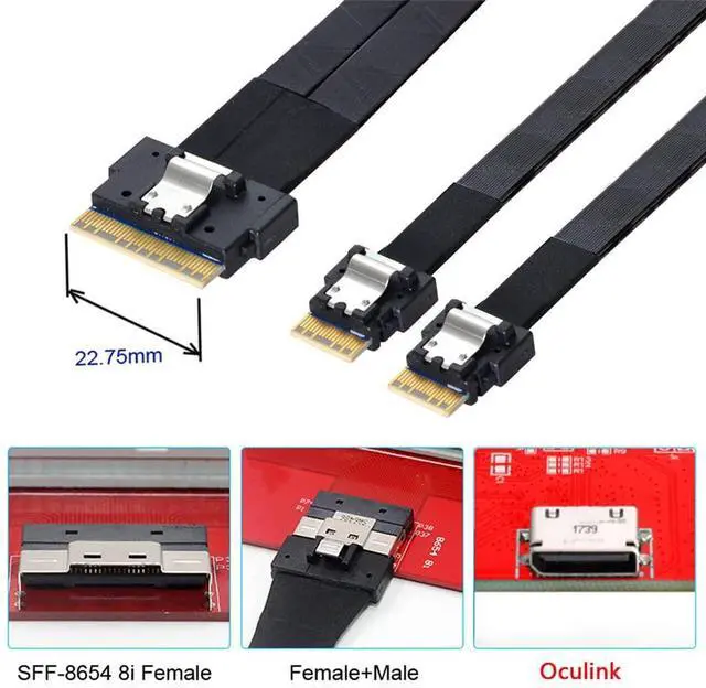 Alt view image 6 of 7 - Vszerda PCI-E Ultraport Slimline SAS Slim 4.0 SFF-8654 8i 74pin to Dual SFF-8654 4i 38Pin Cable 40cm PCI-Express