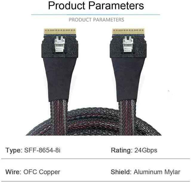 Alt view image 5 of 7 - Vszerda PCI-E Slimline SAS 4.0 SFF-8654 8i 74pin Host to SFF-8654 74Pin Slim SAS Target Cable 50cm