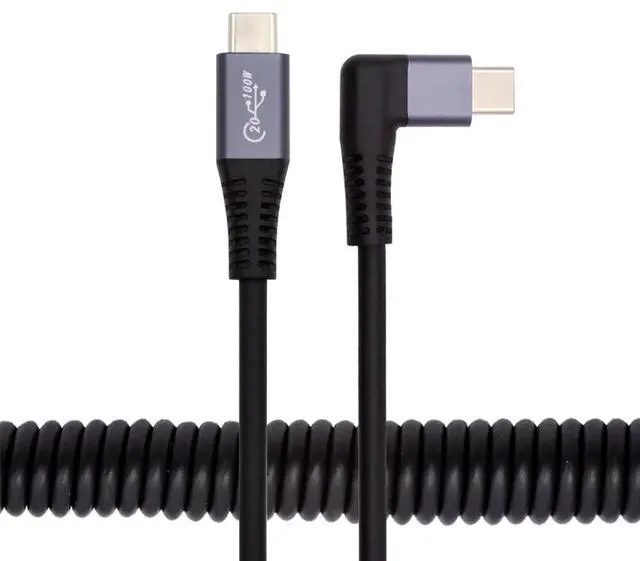 Alt view image 2 of 7 - Vszerda USB4 Stretch Type-C Right Angled Male to Male Extension Cord, 20Gbps 100W 8K Keyboard Coiled USB-C Charger Data Cable for Laptop Tablet 1.8M