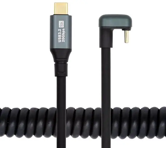 Alt view image 2 of 7 - Vszerda USB4 Stretch Type-C Opposite Back Angled Male to Male Extension Cord, 20Gbps 100W 8K Keyboard Coiled USB-C Charger Data Cable for Laptop Tablet 1.8M