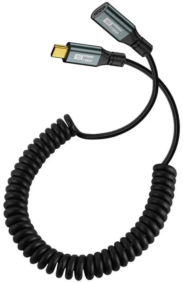 Main image of Vszerda USB4 Stretch Type-C Male to Female Extension Cord, Keyboard Coiled USB-C Charger Data Cable 20Gbps 100W 8K for Laptop Tablet 1.8M