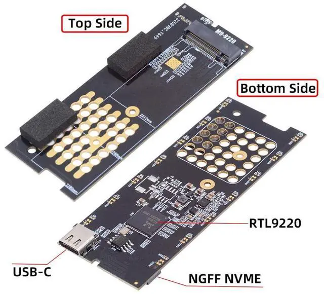 Alt view image 7 of 7 - Vszerda 20Gbps USB Adapter Reader Case Type-C USB3.2 USB4 to M-Key M.2 NGFF NVME SATA SSD PCBA Enclosure 2280/2242/2260mm RTL9220
