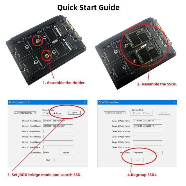 Alt view image 3 of 7 - Vszerda Dual NGFF B+M Key M.2 SSD Card JBOD Raid0 Span Bridge to 2.5inch SATA Combo HDD Disk Drive Enclosure
