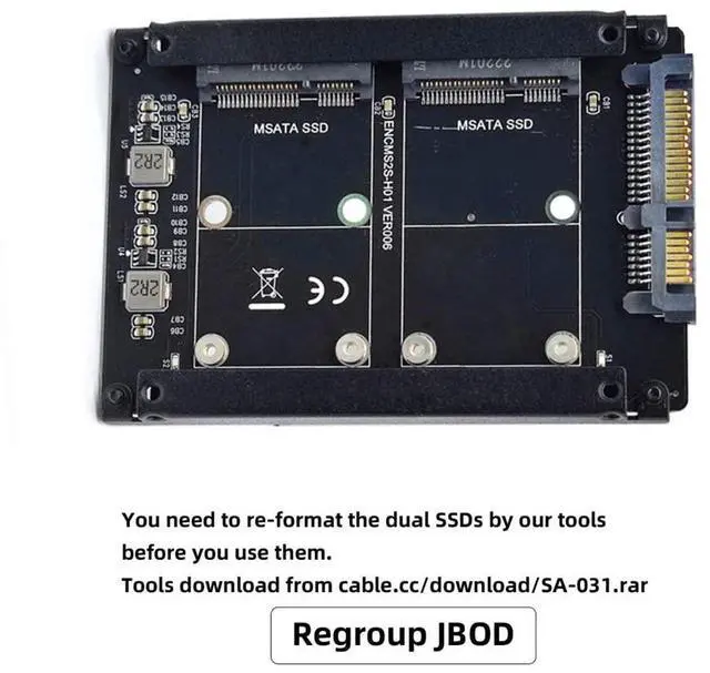 Alt view image 5 of 7 - Vszerda Dual MSATA Mini-SATA SSD Card JBOD Raid0 Span Bridge to 2.5inch SATA Combo HDD Disk Drive Enclosure