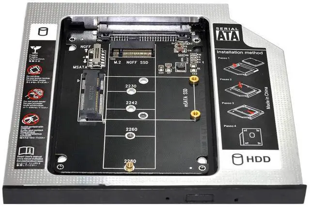 Main image of Vszerda MSATA NGFF B/M-Key SSD to Slimline SATA 13Pin Caddy Case for 9.5mm Universal Laptop CD/DVD-ROM Optical Bay
