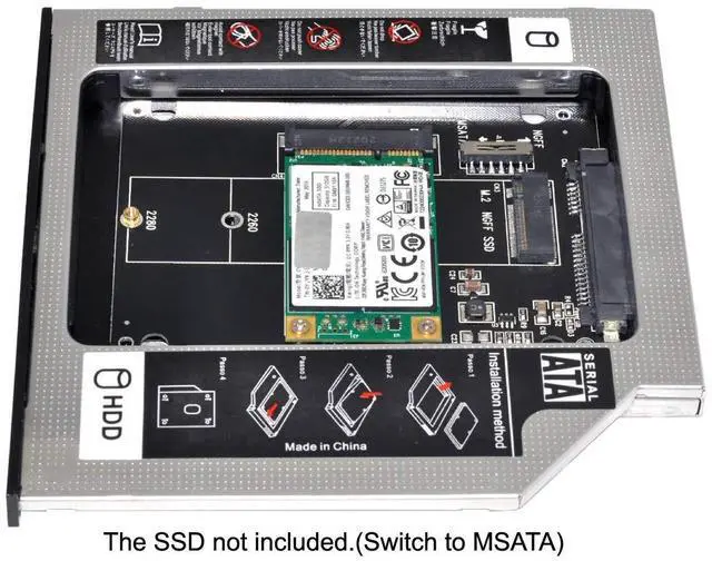 Alt view image 5 of 6 - Vszerda MSATA NGFF B/M-Key SSD to Slimline SATA 13Pin Caddy Case for 9.5mm Universal Laptop CD/DVD-ROM Optical Bay