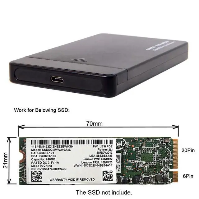 Alt view image 6 of 7 - Vszerda USB-C Type-C to SATA Adapter 20+6Pin Thinkpad X1 Carbon SSD Converter Hard Disk Case Enclosure