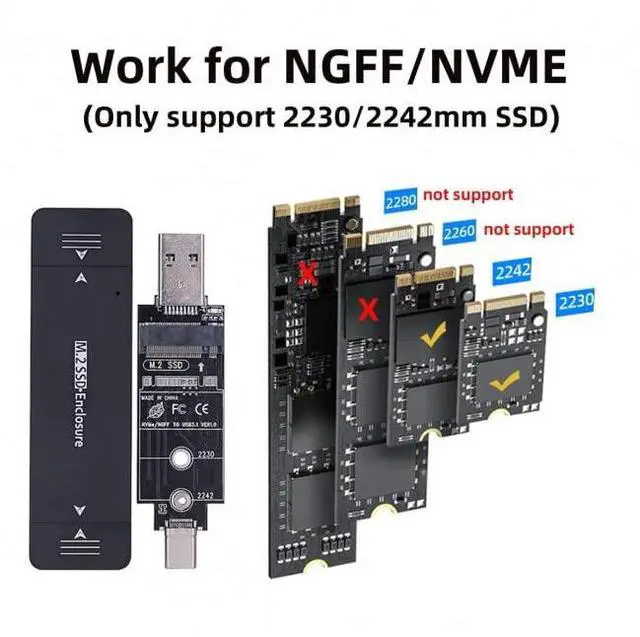 Alt view image 5 of 7 - Vszerda Type-C USB3.0 to Combo NVME M-Key M.2 NGFF SATA SSD PCBA Case 2230/2242mm Adapter RTL9210B Chipset