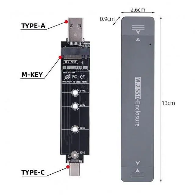 Alt view image 4 of 7 - Vszerda Type-C USB3.0 to Combo NVME M-Key M.2 NGFF SATA SSD PCBA Case 2280/2242/2230mm Adapter RTL9210B Chipset