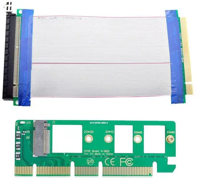 Alt view image 2 of 7 - Vszerda NGFF M-Key NVME AHCI SSD to PCI-E 3.0 16x x16 Vertical Adapter with Cable Male to Female Extension