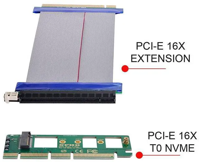 Alt view image 7 of 7 - Vszerda NGFF M-Key NVME AHCI SSD to PCI-E 3.0 16x x16 Vertical Adapter with Cable Male to Female Extension