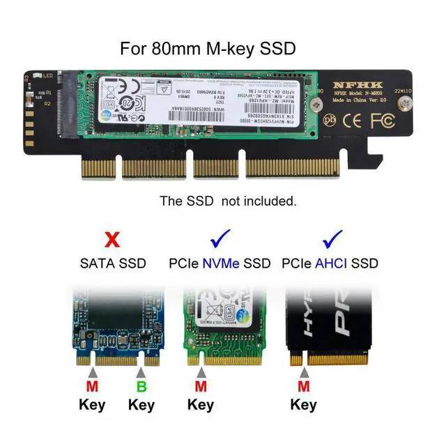 Alt view image 6 of 7 - Vszerda NGFF M.2 M-Key NVME AHCI SSD to PCI-E 3.0 16x 4X Adapter for 110mm 80mm SSD