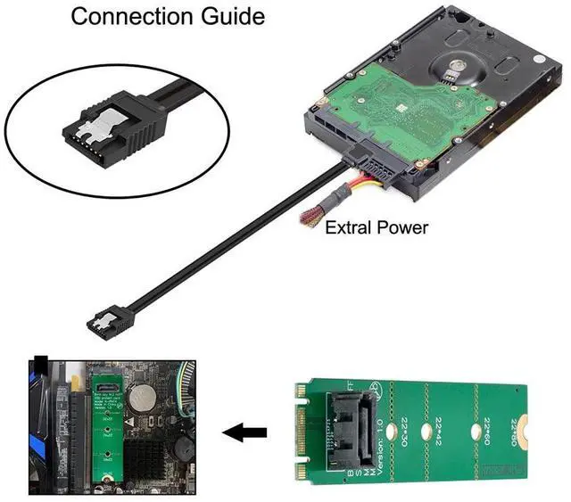 Alt view image 7 of 7 - Vszerda Motherboard NGFF B/M-Key M.2 to Vertical SATA 7pin Hard Disk Drive SSD PCBA Extension Adapter