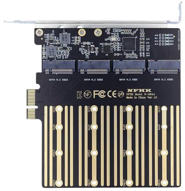 Alt view image 2 of 7 - Vszerda High-Speed 4 SATA NGFF Key B+M SSD to PCI-E 1x Motherboard Desktop Adapter SSD Card ASM1064 2280 with Hot Swap