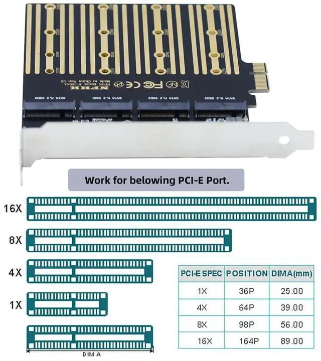 Alt view image 4 of 7 - Vszerda High-Speed 4 SATA NGFF Key B+M SSD to PCI-E 1x Motherboard Desktop Adapter SSD Card ASM1064 2280 with Hot Swap