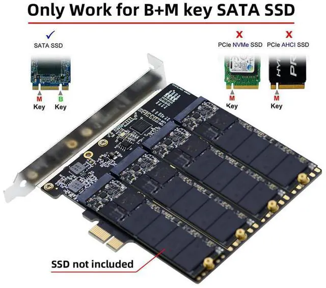 Alt view image 3 of 7 - Vszerda High-Speed 4 SATA NGFF Key B+M SSD to PCI-E 1x Motherboard Desktop Adapter SSD Card ASM1064 2280 with Hot Swap