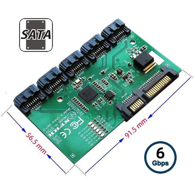 Alt view image 5 of 7 - Vszerda SATA HUB Ports 3.0 6Gbps 1 to 5 Splitter Adapter Converter PM Multiplier Port Selector JMB575