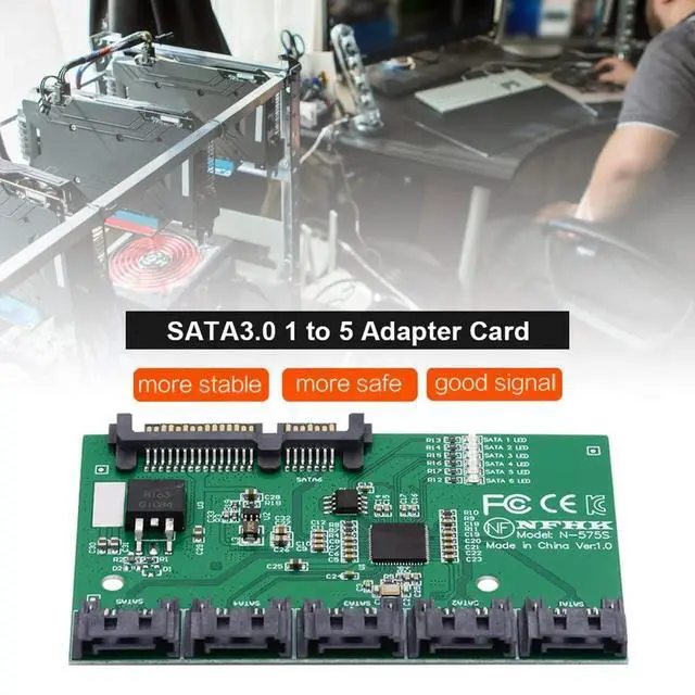 Alt view image 6 of 7 - Vszerda SATA HUB Ports 3.0 6Gbps 1 to 5 Splitter Adapter Converter PM Multiplier Port Selector JMB575