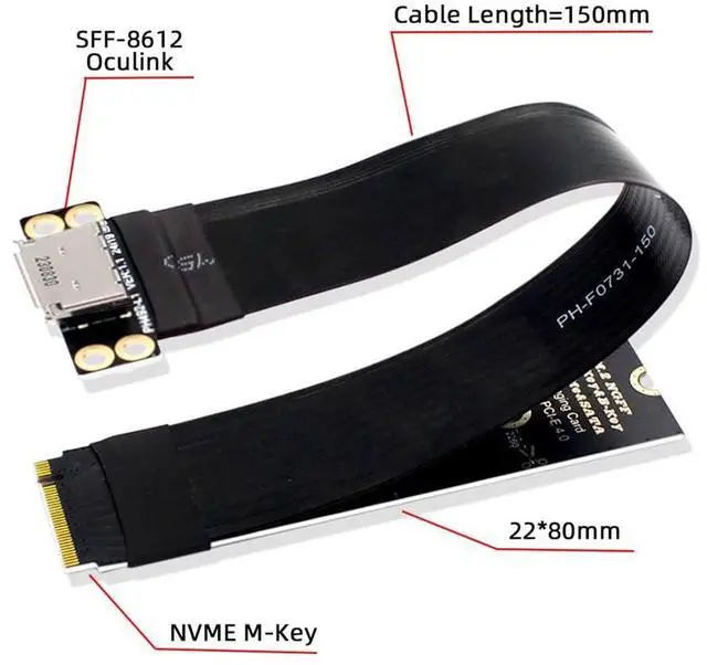 Alt view image 2 of 7 - Vszerda M.2 M-Key 2280 NGFF PCI-E4.0 to Oculink SFF-8612 SFF-8611 Host Cable 15cm for NVME U.2 SSD eGPU