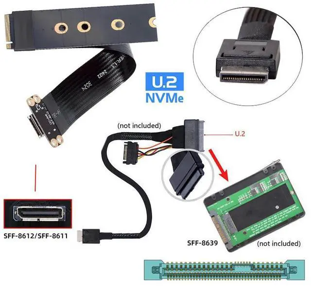 Alt view image 4 of 7 - Vszerda M.2 M-Key 2280 NGFF PCI-E4.0 to Oculink SFF-8612 SFF-8611 Host Cable 15cm for NVME U.2 SSD eGPU
