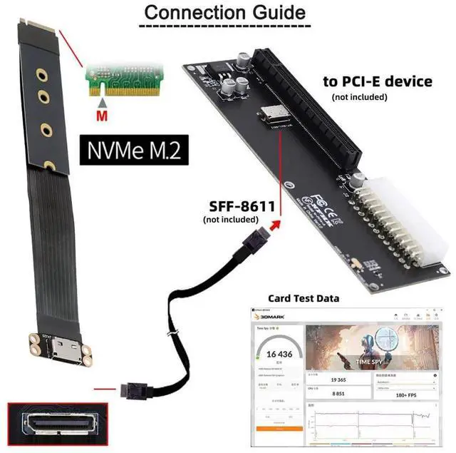 Alt view image 5 of 7 - Vszerda M.2 M-Key 2280 NGFF PCI-E4.0 to Oculink SFF-8612 SFF-8611 Host Cable 15cm for NVME U.2 SSD eGPU