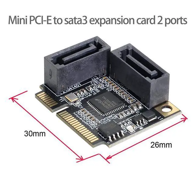 Alt view image 2 of 7 - Vszerda Mini PCI-E PCI Express to SATA 3.0 Dual Ports Adapter Converter Hard Drive Extension Card