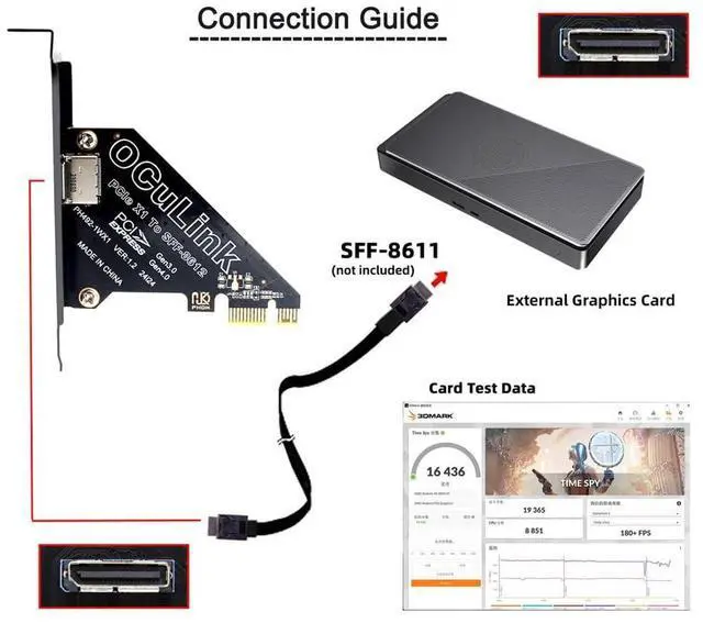 Alt view image 5 of 7 - Vszerda PCI-Express 4.0 1x to Oculink SFF-8612 SFF-8611 Host Card for U.2 SSD eGPU External Graphics Card Dock PCIE