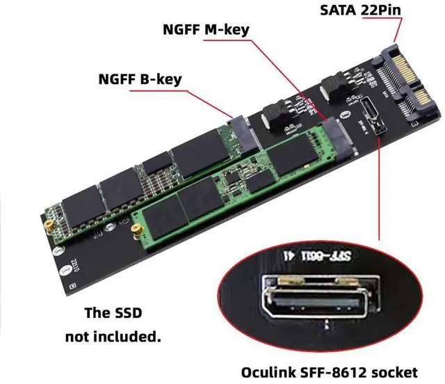 Alt view image 3 of 7 - Vszerda Oculink SFF-8612 8611 to U.2 Kit M-Key to NVME PCIe SSD and NGFF to SATA Adapter for Mainboard
