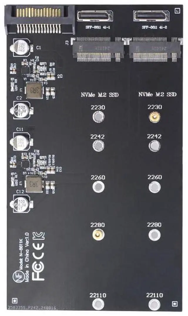 Alt view image 2 of 7 - Vszerda Dual Oculink SFF-8612 SFF-8611 to NVME M.2 NGFF M-Key PCIe SSD 2280 22110mm Adapter Extension Card for Mainboard