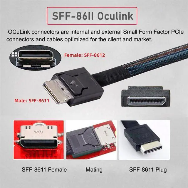 Alt view image 4 of 7 - Vszerda Dual Oculink SFF-8612 SFF-8611 to NVME M.2 NGFF M-Key PCIe SSD 2280 22110mm Adapter Extension Card for Mainboard