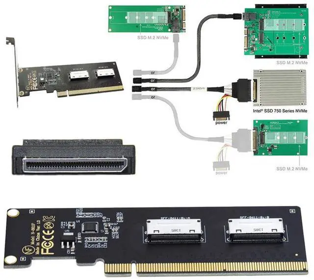 Alt view image 5 of 7 - Vszerda PCI-Express 16x to Dual Oculink SFF-8612 SFF-8611 8X VROC Adapter for Mainboard SSD Graphics Card PCIE