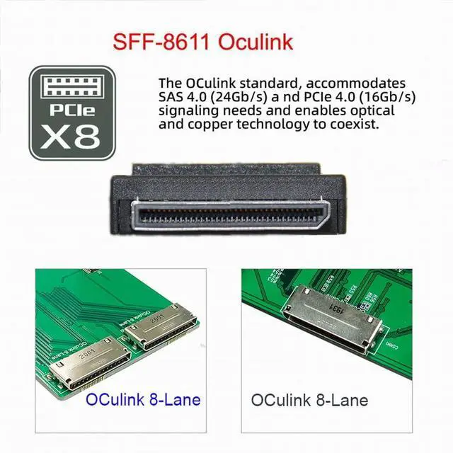 Alt view image 3 of 7 - Vszerda Oculink SFF-8612 8611 8X to 16x PCIE PCI-Express Adapter with ATX 24pin Power Port for Mainboard Graphics Card